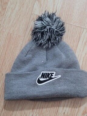Nike Grey Kids Pom-Pom Beanie with Logo Patch Toddler